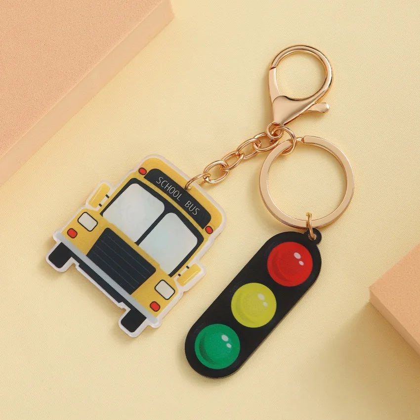 Teachers Day Gift Keychain Graduation Decorations 2025 Bus Book Wood Pendant Bag Charms Tassel Key Chains for Best Friends Gifts Good Vibrations
