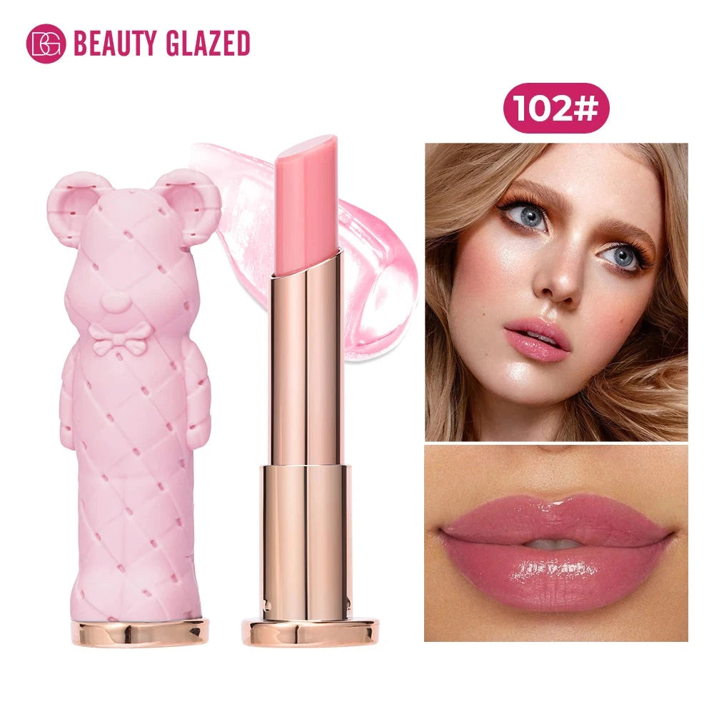 Beauty Glazed Bear Moisturizing Lipstick,Colored Lip Balm,Nourishing Lip stick,Easy To Color,Watery Good Vibrations
