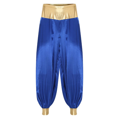 Halloween Men Arabian Indian Prince Cosplay Costume Stain Shiny Harem Trousers Arab Costume Carnival Dress Up Lantern Long Pants Good Vibrations