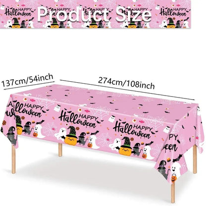 Pumpkin Ghost Pattern Halloween Tablecloth Halloween Theme Plastic Disposable Table Cover Pink Table Runner Table Decoration Good Vibrations