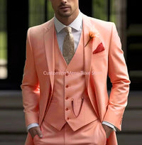 New Beige Suit Men Business Tuxedos Formal 3 Piece Set Jacket Vest Pants Single Breasted Groom Groomsman Prom Wedding Party Good Vibrations