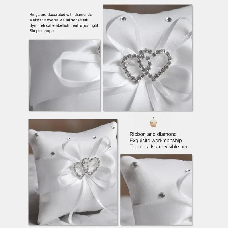 Pocket Ring Decoration Ribbon Pearls Ring Pillow Bridal Wedding Ceremony Pocket Ring Pillow Cushion Bearer with Ribbons Good Vibrations