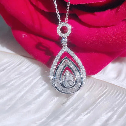 Fashion Unique Gift for Women Birthday 925 Sterling Silver Color White Waterdrop Zircon Stone Pendant with 18 Inch Chain Set Good Vibrations Adult Super Store