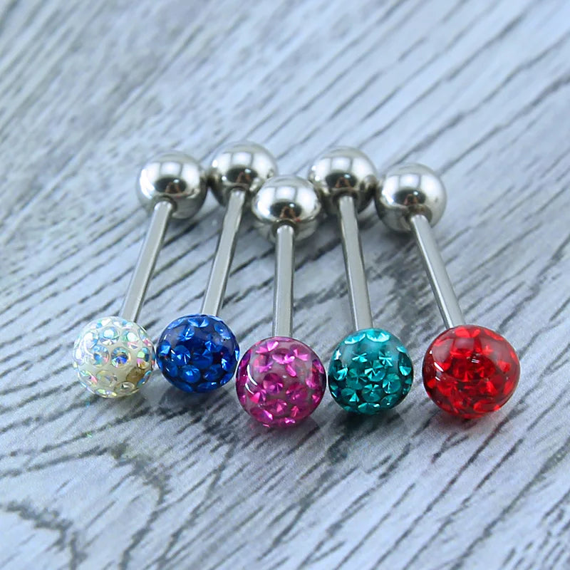 ZS 1Piece 14G Oil Luminescence Tongue Piercing Rings Stainless Steel Tongue Stud Skull Star Studs Earrings BCR Piercings Jewelry Good Vibrations Adult Super Store