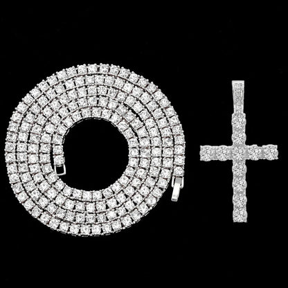 Hip Hop Iced Out Cross Pendant Necklace Strap 4mm Zircon Tennis Chain Men Women Sparkling Necklace Punk Jewelry Fashion Gift Good Vibrations