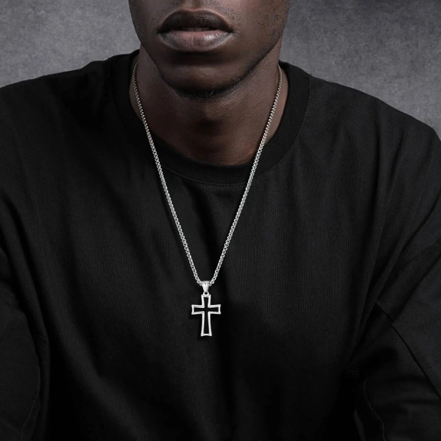 Stainless Steel Cross Necklace for Men,Waterproof Black Glue Pendant Necklace,Trendy Stylish Jewelry Gifts Good Vibrations