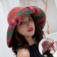 Retro Beach Hat For Women, Summer Sun Protection, Ethnic Style, Big Brim Hat For Outings, Sun Protection, Seaside Cool Hat Good Vibrations