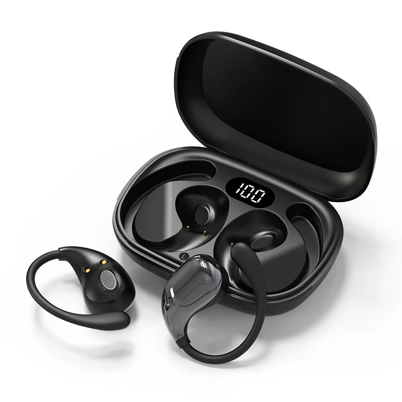 Bluetooth 5.4 Ear Hook Headphones TWS Wireless Earphones HiFi Stereo Waterproof Headsets LED Display Long Standby Touch Earbuds Good Vibrations
