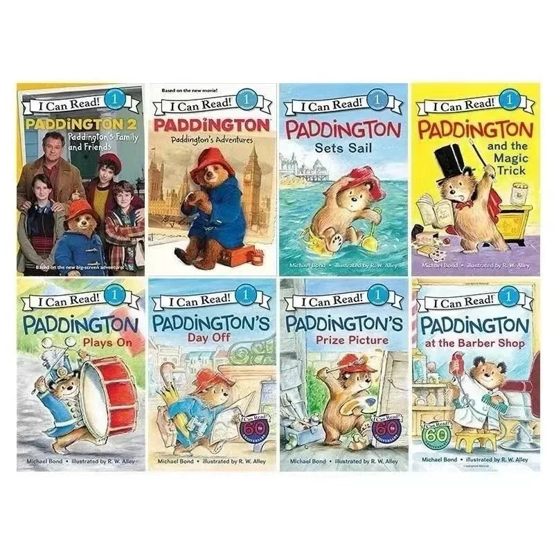 8 Books/set English Picture Book I Can Read Paddington Cartoon Storybook Kids Early Education Children's Learning Book Add Audio Good Vibrations