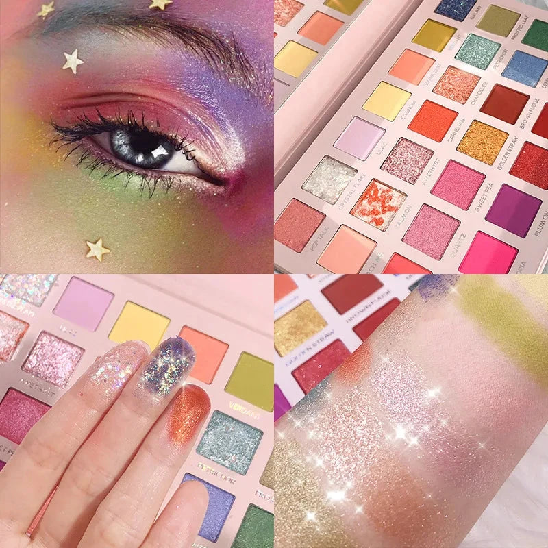 28 Colors Eyeshadow Palette High Gloss Cement Grey Rose Brown Color Tone Matte Glitter Daily Makeup Dry Rose Eyeshadow For Music Good Vibrations