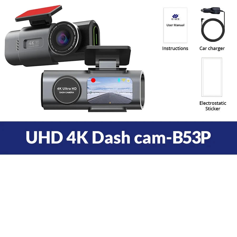 Dash Cam 4K UHD Recording Car Camera DVR Night Vision Video Recorder Built-In Wi-Fi Support GPS 24H Parking Good Vibrations
