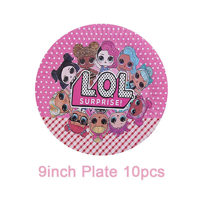 Girl Surprise Theme Backdrop Cute Shiny Doll Birthday Party Decoration Pink Latex Balloon Disposable Tableware Plate Cake Topper Good Vibrations