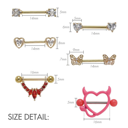 1Pair Surgical Steel Nipple Rings Nipple Piercing Bar Jewelry for Women Men with Sparkle CZ 14G Barbell Body Jewelry Accessories Good Vibrations