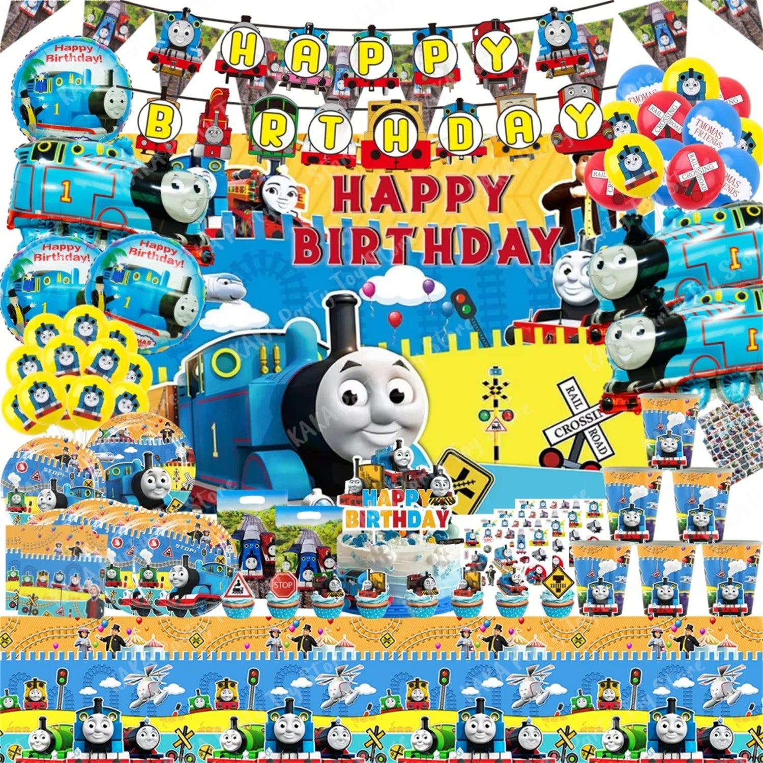 Thomas Birthday Decorations Cartoon Train Balloons Paper Tableware Stickers Backdrop For Kids Boy Girl Party Supplies Toy Gifts Good Vibrations