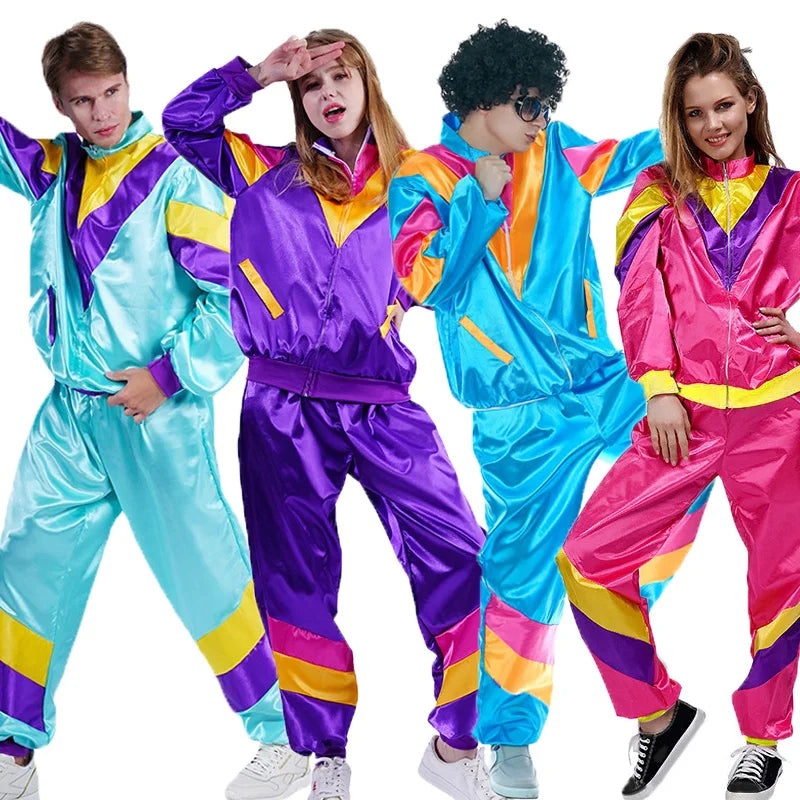 Cosplay Women Disco Suit Fancy Dress Hippie Costumes Men Disco Tracksuit Couples for Costumes Clothes Adult Carnival Costume Good Vibrations