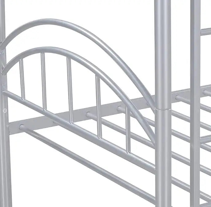 Twin Over Twin Bunk Bed Metal Bed Frame Stackable Bunker Bed for Teenagers Adults With Removable Ladder Safety Guardrail Good Vibrations