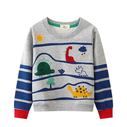 Jumping Meters 5-7T Long Sleeve  Boys Girls Hooded Sweatshirts With Dinosaur Children's Clothing  Hot Selling Baby Shirts Tops Good Vibrations