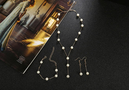 4pcs Gold-color Necklace Earring Bracelet Set Ladies Elegant Imitation-Pearls Collection Temperament Tassel Jewelry Good Vibrations Adult Super Store