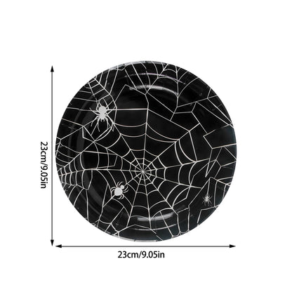 Halloween Party Spider Web Disposable Tableware Black Paper Plates Cups Napkins Halloween Party Home Decorations Supplies Good Vibrations