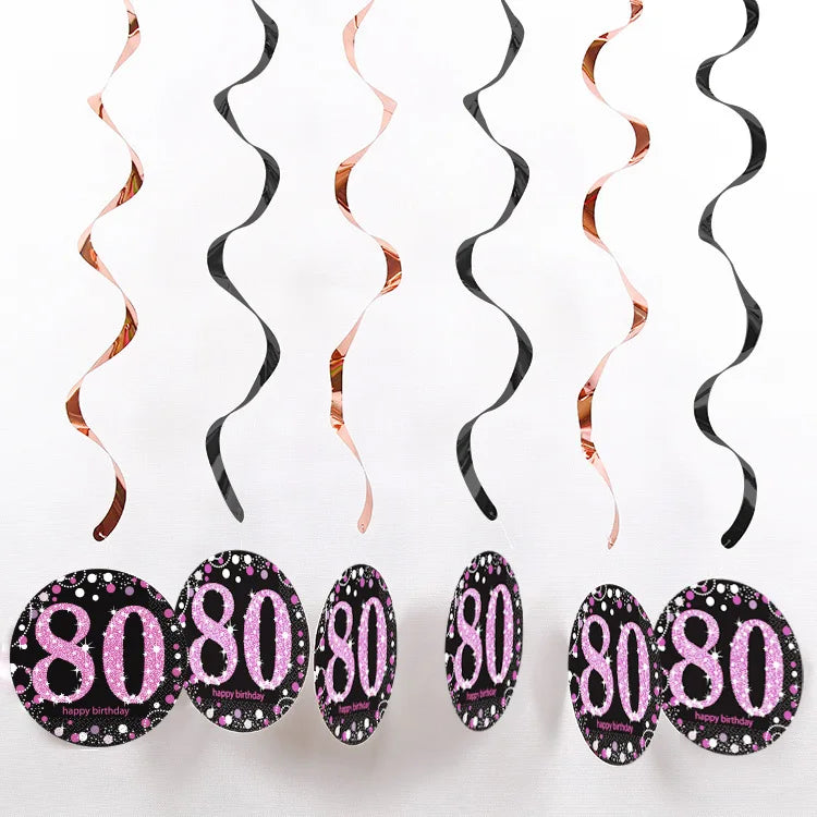 6pcs PVC 18 21 30 40 50 Years Old Spiral Happy Birthday Swirl Hanging Ornaments Party Background Layout Decor Supplies Good Vibrations