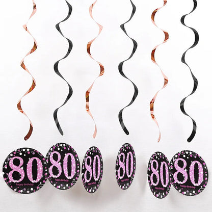 6pcs PVC 18 21 30 40 50 Years Old Spiral Happy Birthday Swirl Hanging Ornaments Party Background Layout Decor Supplies Good Vibrations