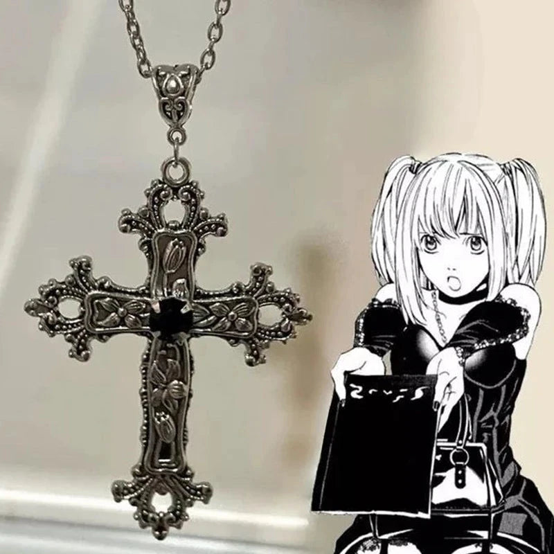 Y2K Punk Crystal Big Cross Pendant Necklaces for Women Men Gothic Irregular Cross Clavicle Chain Necklaces Aesthetic Jewelry Good Vibrations
