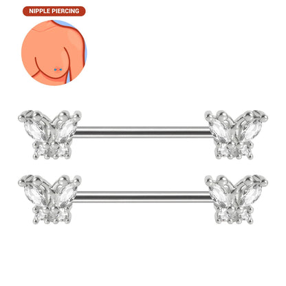 1pair Nipple Piercing Stainless Steel Nipple Rings CZ Butterfly Heart Nipple Barbell For Women Girls 16G Body Piercing Jewelry Good Vibrations