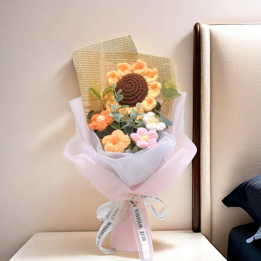1pc Crochet Bouquet, Efun Handmade Sunflower Daisy Bouquet Valentine's Day Anniversary Wedding Mothers Day Birthday Gift Good Vibrations
