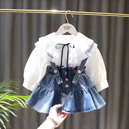 Girls Baby Clothing Set Spring and Autumn New Fashion Korean Edition Children's Denim Skirt Shirt Two Piece Set Good Vibrations