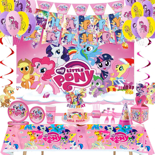 My Little Pony themed children's birthday party supplies, girls' first birthday tablecloth, tableware, paper cups, flag-raising Good Vibrations