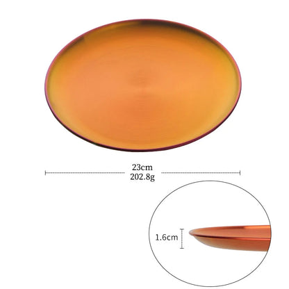 Stainless Steel Dinner Plates European Style Dessert Plate Kitchen Serving Dishes Salad Plate Cake Tray Western Steak Round Tray Good Vibrations
