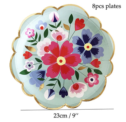 Disposable Tableware Sets Flower Paper Plates Cups Napkins Straw Party Supplies Kids Girl Baby Shower Wedding Birthday Decor Good Vibrations