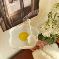 Novelty Ceramic Plate Lovely Fried Egg Shape Afternoon Tea Dessert Saucer Breakfast Salad Fruit Tray Creative Tableware Dishes Good Vibrations
