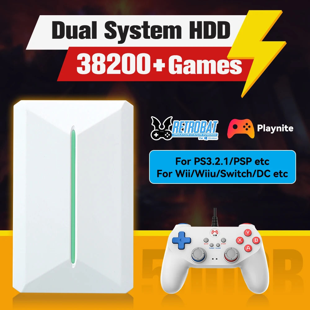 Retrobat＆Playnite System HDD Retro Game Console for PS3/PS2/WIIU/WII/Switch/MAME 50+Emulators 38293 Games＆42 AAA PC Games for PC Good Vibrations