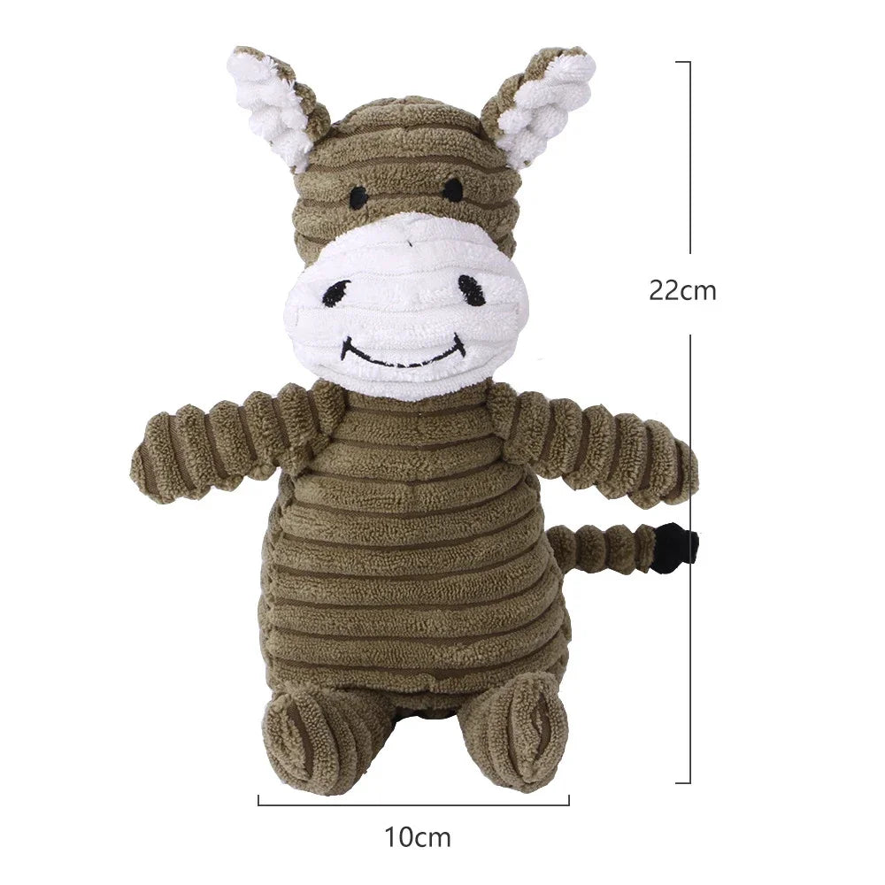 Plush Dog Toy Animals Shape Bite Resistant Squeaky Toys Corduroy Dog Toys for Small Large Dogs Puppy Pets Training Accessories Good Vibrations