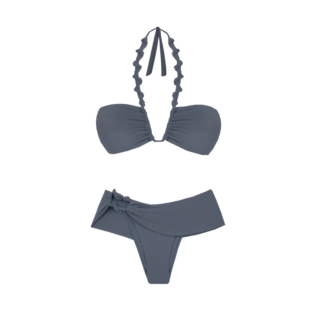 2Pcs Striped Swimsuit With Long Skirt Sexy Women Bikini Push Up Swimwear Halter Biquini Female Bathing Suit Slimming Beachwear Good Vibrations