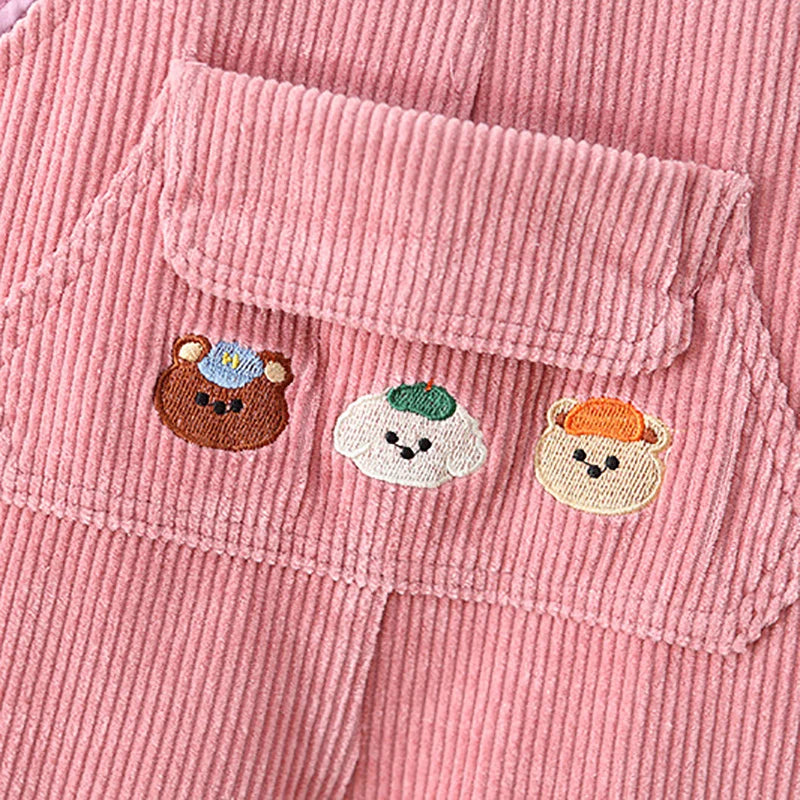 1-4Y Autumn Kids Clothes Korean Style Girls Overalls Corduroy Girls Jumpsuits Embroidery Kids Outfit Good Vibrations