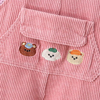 1-4Y Autumn Kids Clothes Korean Style Girls Overalls Corduroy Girls Jumpsuits Embroidery Kids Outfit Good Vibrations