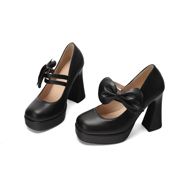 High Heels Women Spring Summer Elegant Fashion Bowknot Square Toe Party Dress Wedding Bride Platform Shoes Big Size 45 30-50 Good Vibrations