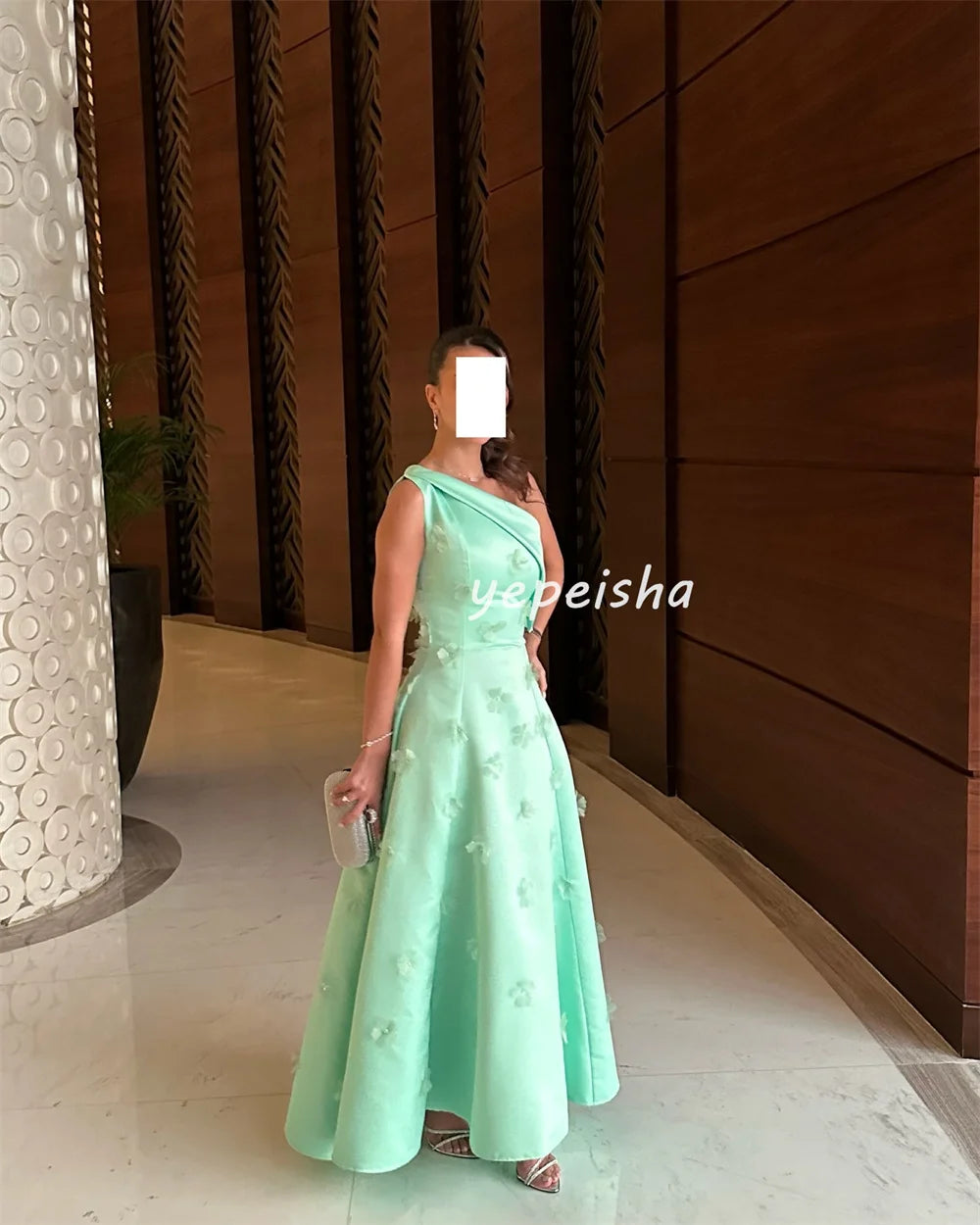 Customized Exquisite Formal Draped Applique Beading Flower A-line One-shoulder Midi Dresses Bespoke Occasion Dresses Formal Good Vibrations