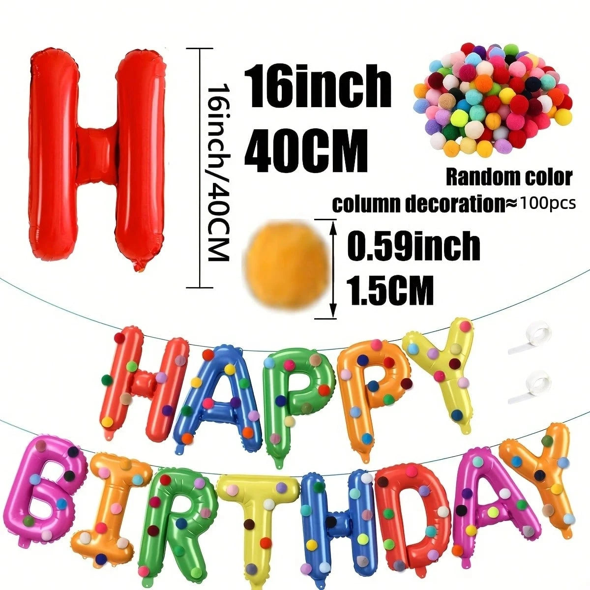 Birthday Party Decoration Set, Rainbow Balloons, Felt Ball Mix, Premium Foil Pull-Up Banner, Happy Birthday Wall Decoration Good Vibrations