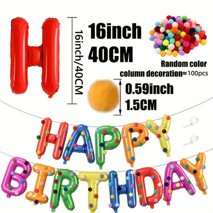 Birthday Party Decoration Set, Rainbow Balloons, Felt Ball Mix, Premium Foil Pull-Up Banner, Happy Birthday Wall Decoration Good Vibrations
