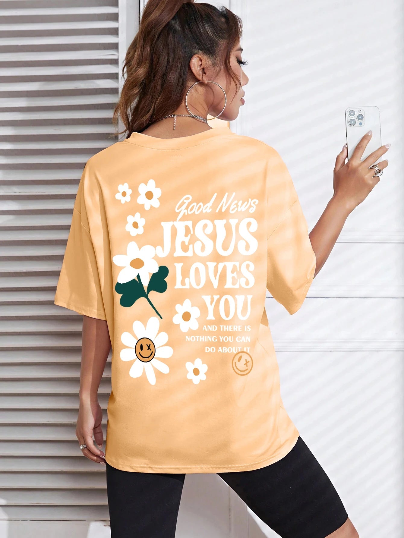 Good News Jesus Loves You Print Women T-Shirt Summer O-Neck T Shirts Basic All-Match Short Sleeve Breathable Comfortable Tops Good Vibrations