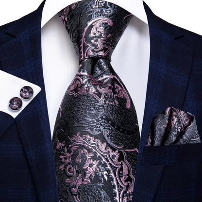 Hi-Tie 8.5cm Business Black Solid Paisley 100% Silk Men's Tie Neck Strip Ties for Men Formal Luxury Wedding Neckties Gravatas Good Vibrations
