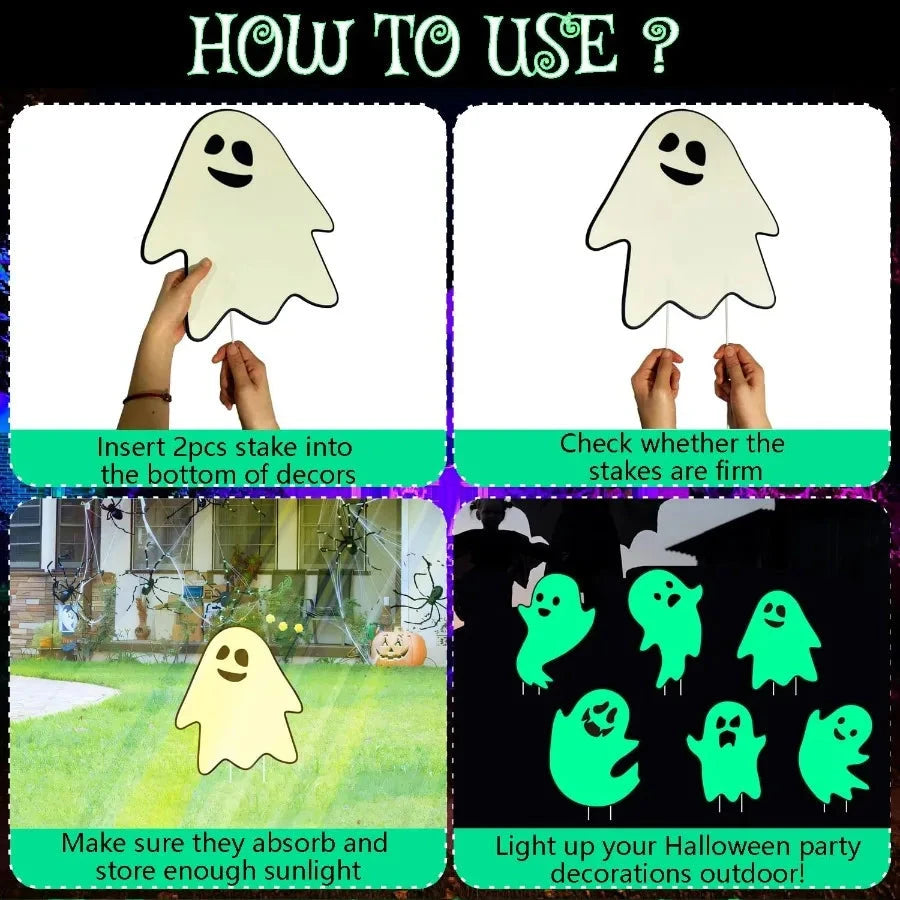 6Pcs Scary Halloween Ghost Yard Decorations Glow in The Dark 17x12 Waterproof Light Up Yard Stakes for Spooky Outdoor and Indoo Good Vibrations