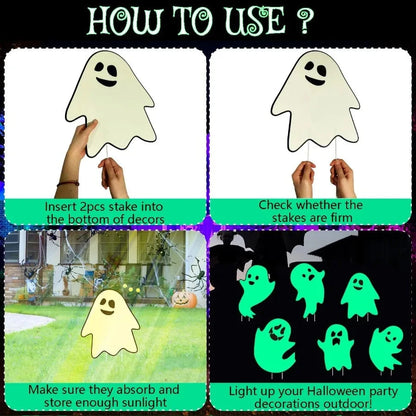 6Pcs Scary Halloween Ghost Yard Decorations Glow in The Dark 17x12 Waterproof Light Up Yard Stakes for Spooky Outdoor and Indoo Good Vibrations