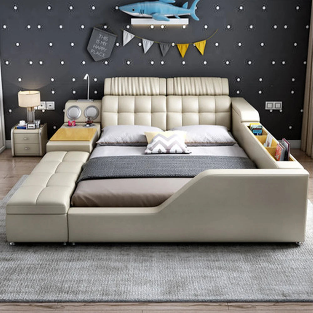 Modern Multi-Functional Tech Smart Bed with Storage, Speakers, USB, Bookshelves, and Tatami – Luxury King/Queen Ultimate Bed Good Vibrations