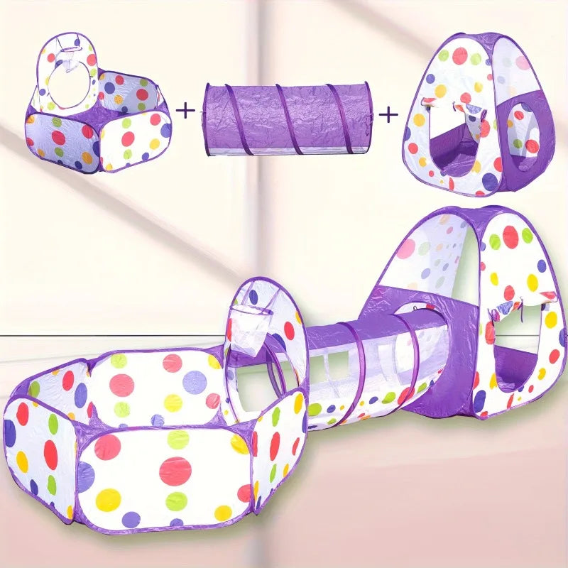 Kids Castle Tent Tunnel 3 Piece Set Boys Girls Princess Playhouse Indoor Outdoor Crawling Game Foldable Toy Ocean Ball Pool Gift Good Vibrations