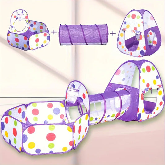 Kids Castle Tent Tunnel 3 Piece Set Boys Girls Princess Playhouse Indoor Outdoor Crawling Game Foldable Toy Ocean Ball Pool Gift Good Vibrations