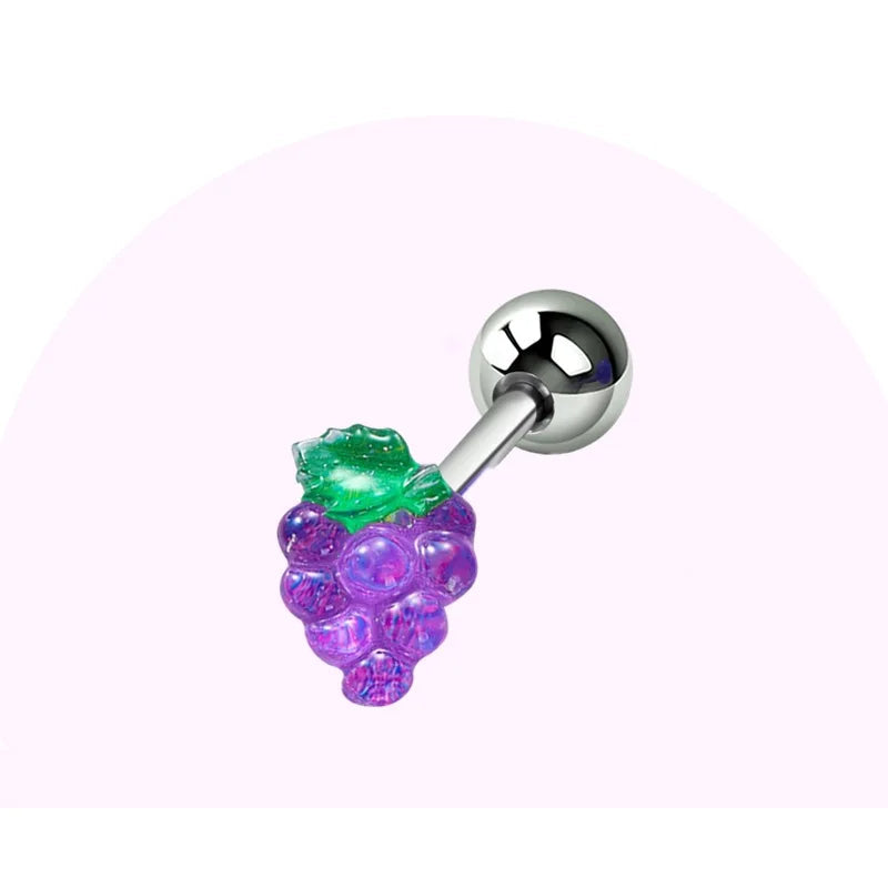 5Pcs Fruit Tongue Stud Piercing Jewelry 316L Stainless Steel Candy Color Sweet Tongue Ring Tongue Decoration Wholesale Good Vibrations